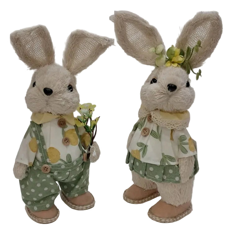 S/2 SMALL 28CM YELLOW GR BUNNY PAIR