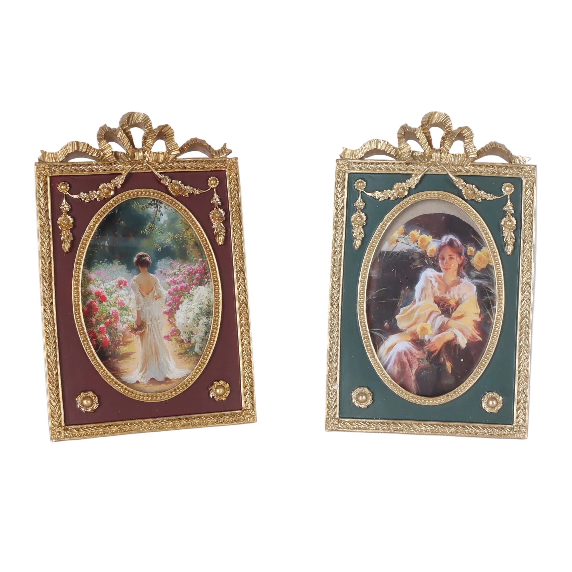 S/2 GR BURGANDY PHOTO FRAME W BOWS