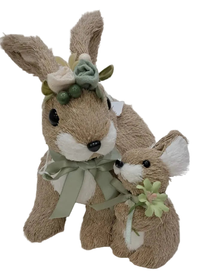 23CM MOTHER & BABY GRASS BUNNY