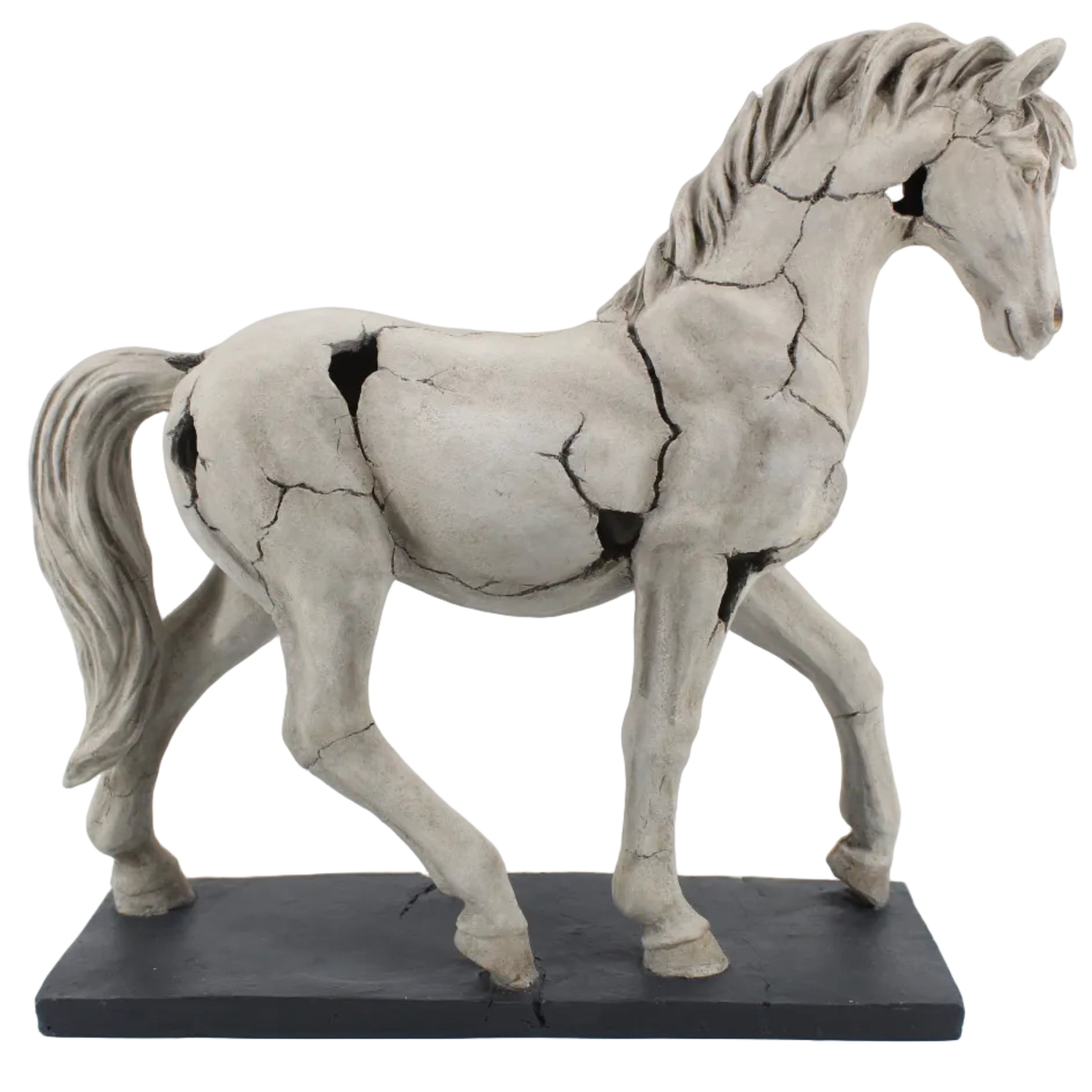 White horse sculpture on a black base