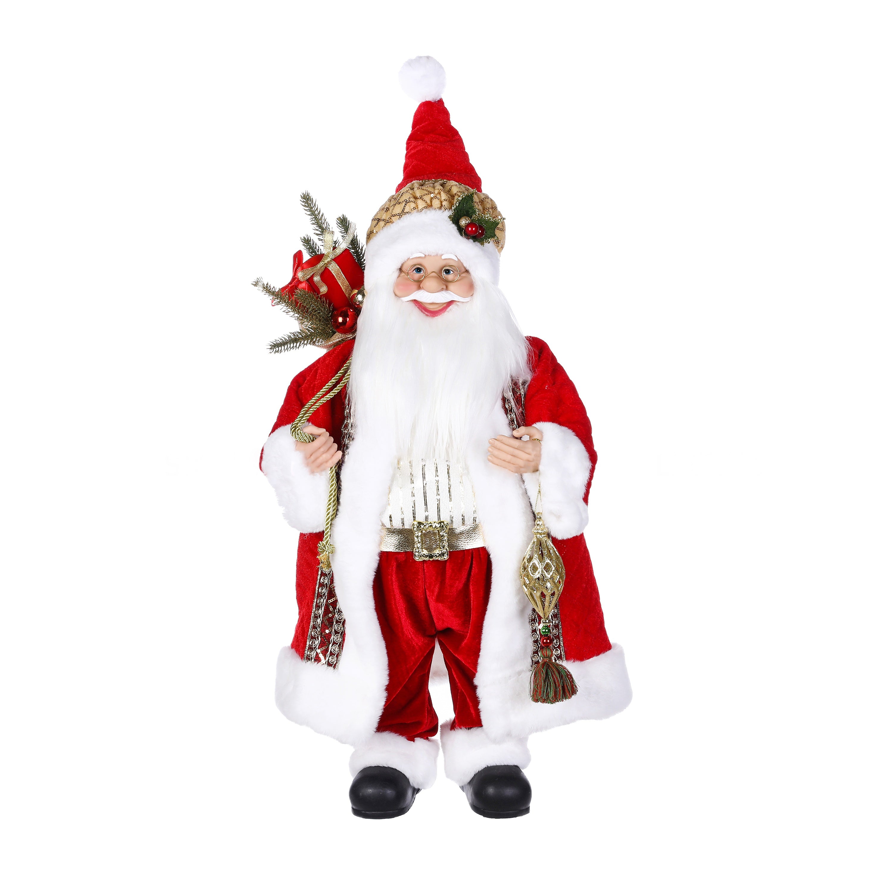 45CM RED SANTA W GOLD BELT