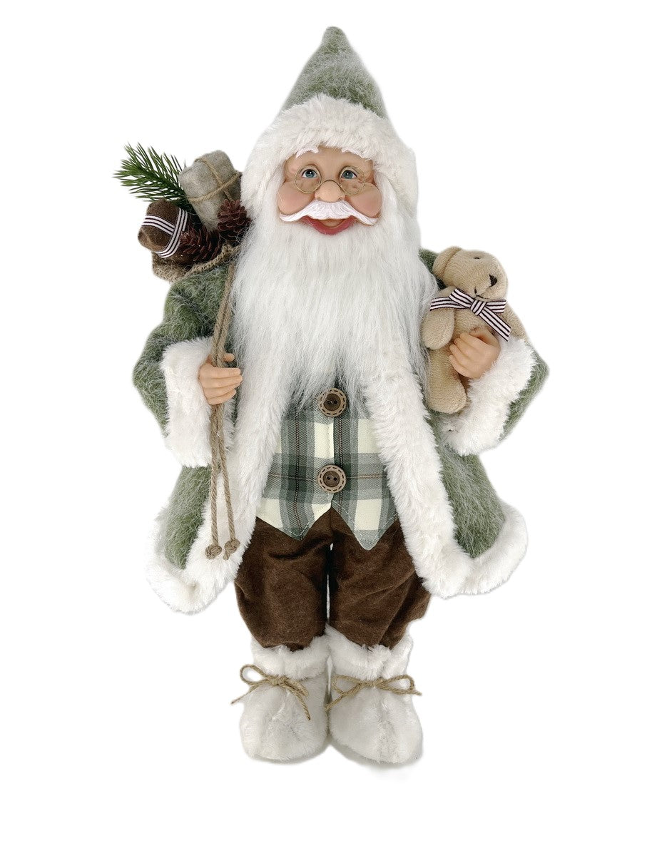 45CM GREEN SANTA W TEDDY BEAR