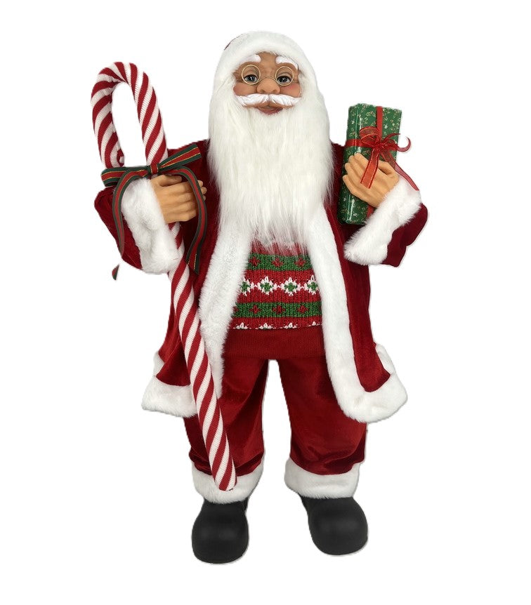 80CM SANTA W CANDY CANE