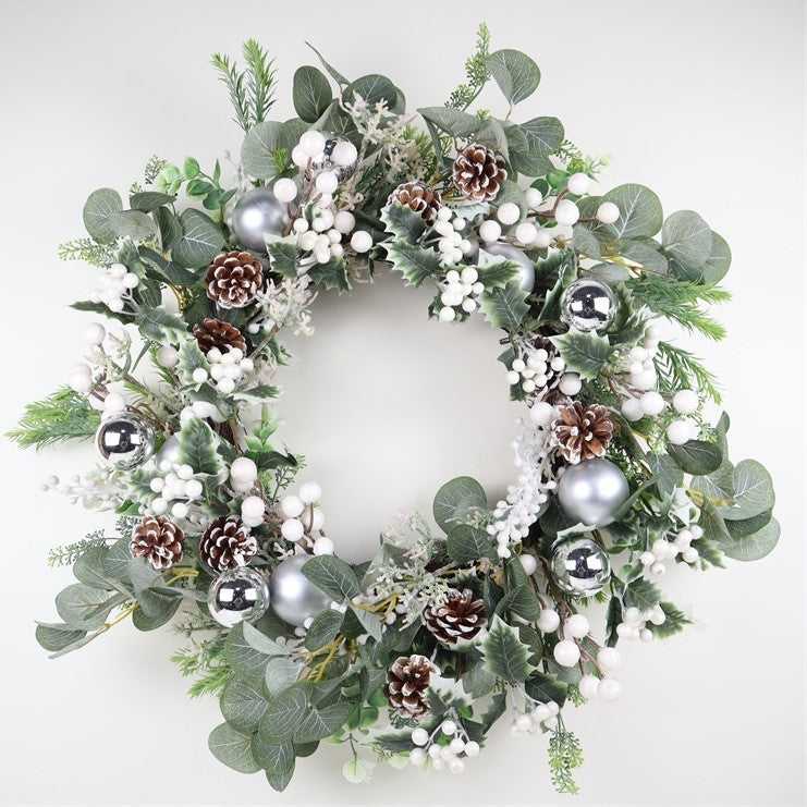 26" WHITE SILVER BALL WREATH