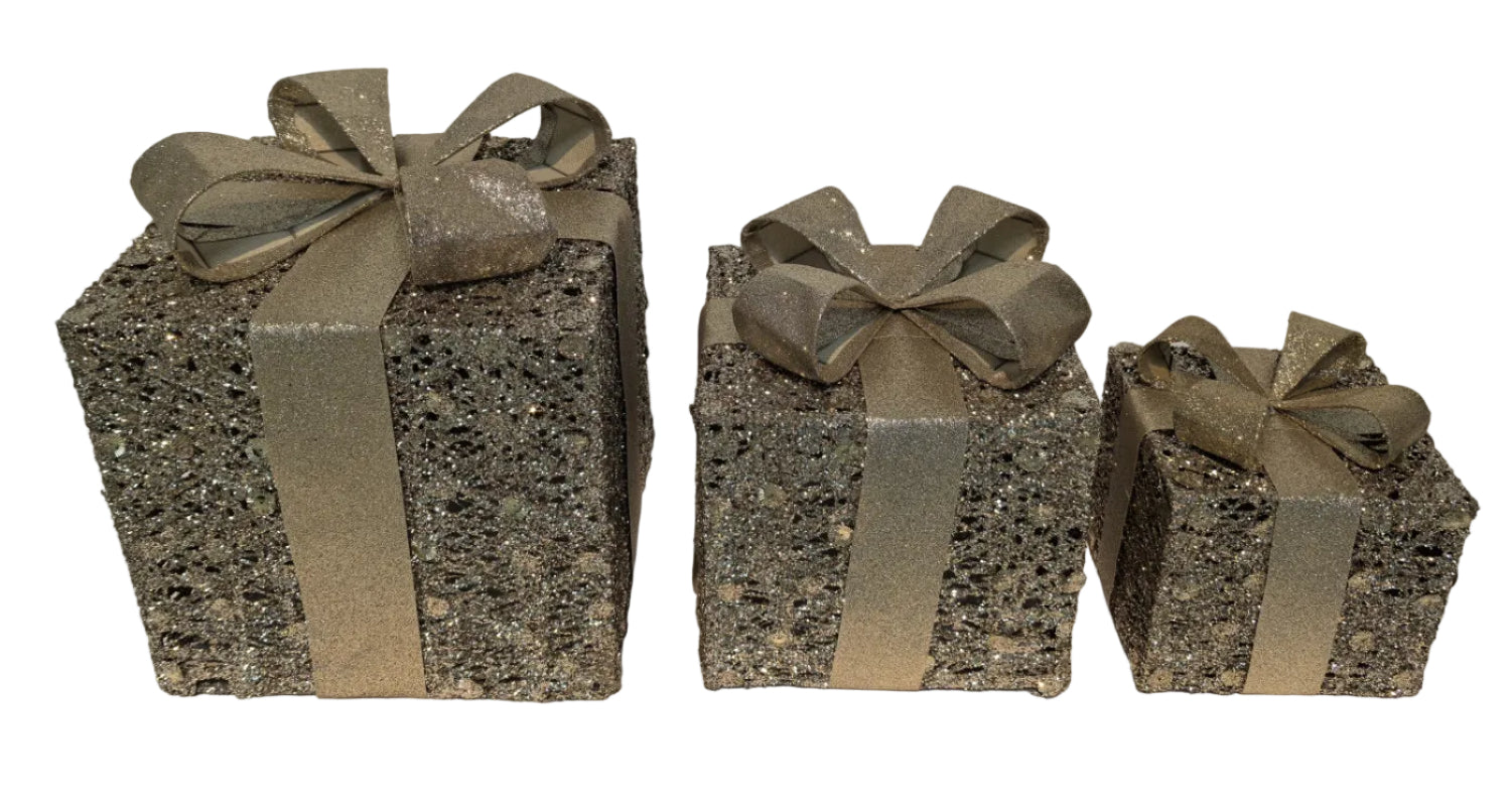S/3 GOLD GLITTER GIFTBOXES