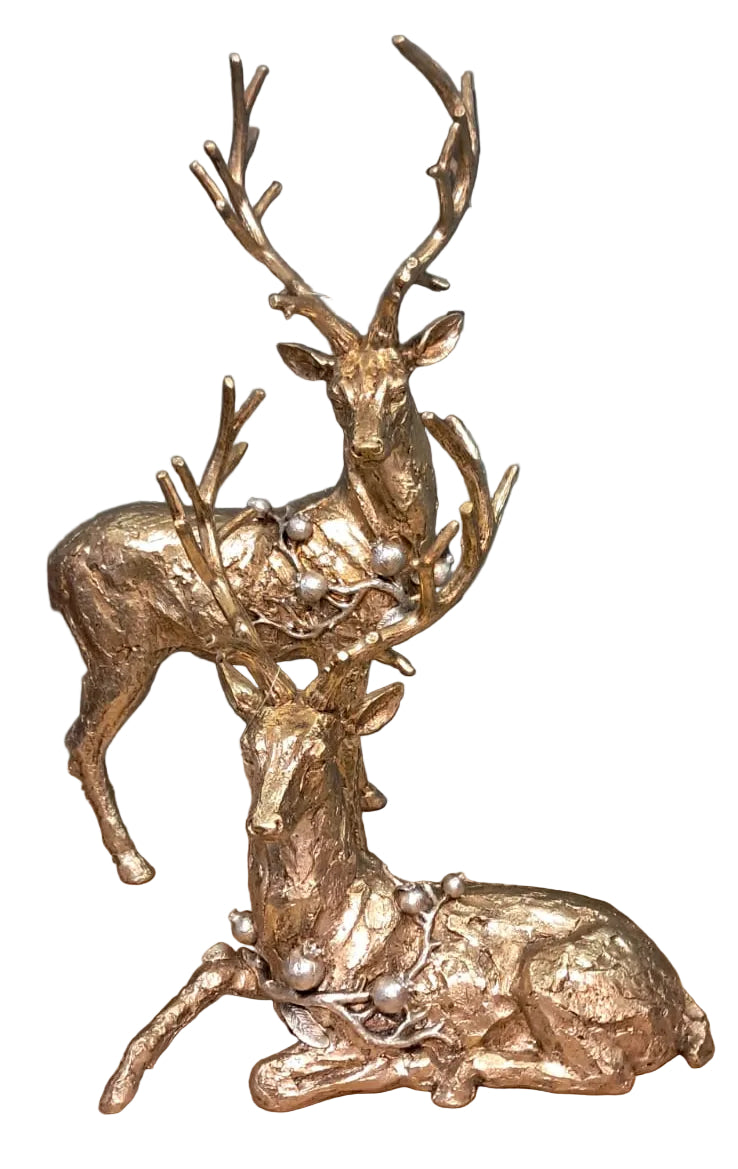 S/2 GOLD DEER W POM VINE
