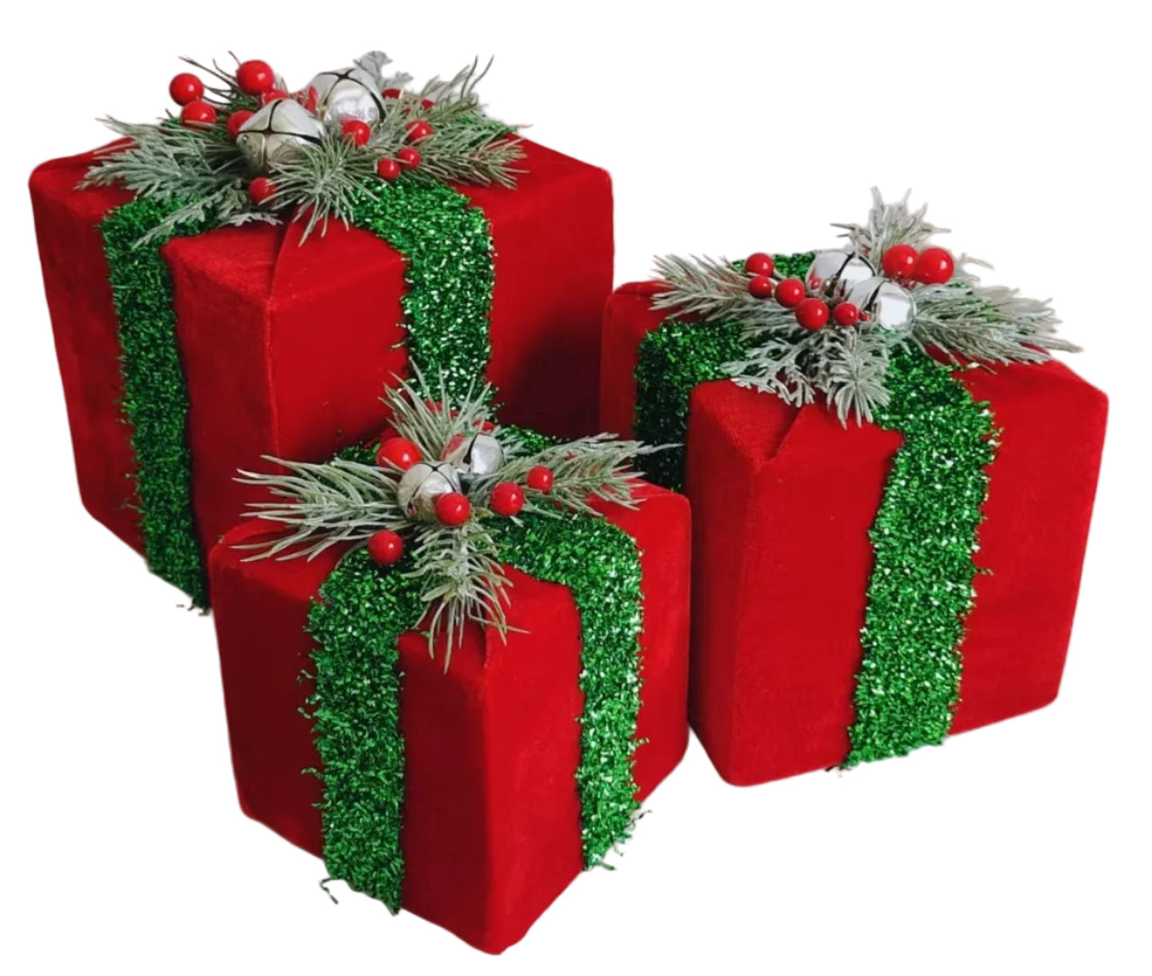 S/3 RED GREEN GIFTBOXES