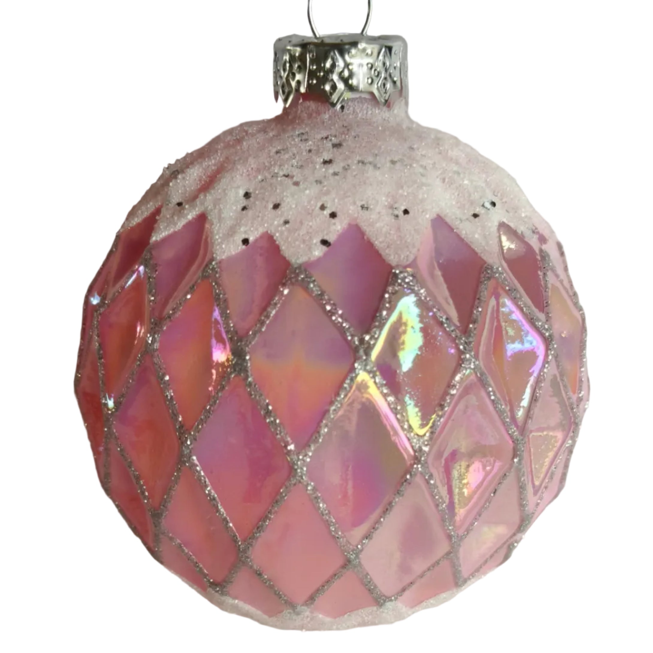 S/4 PINK GLASS BALLS DIAMOND DESIGN 8CM