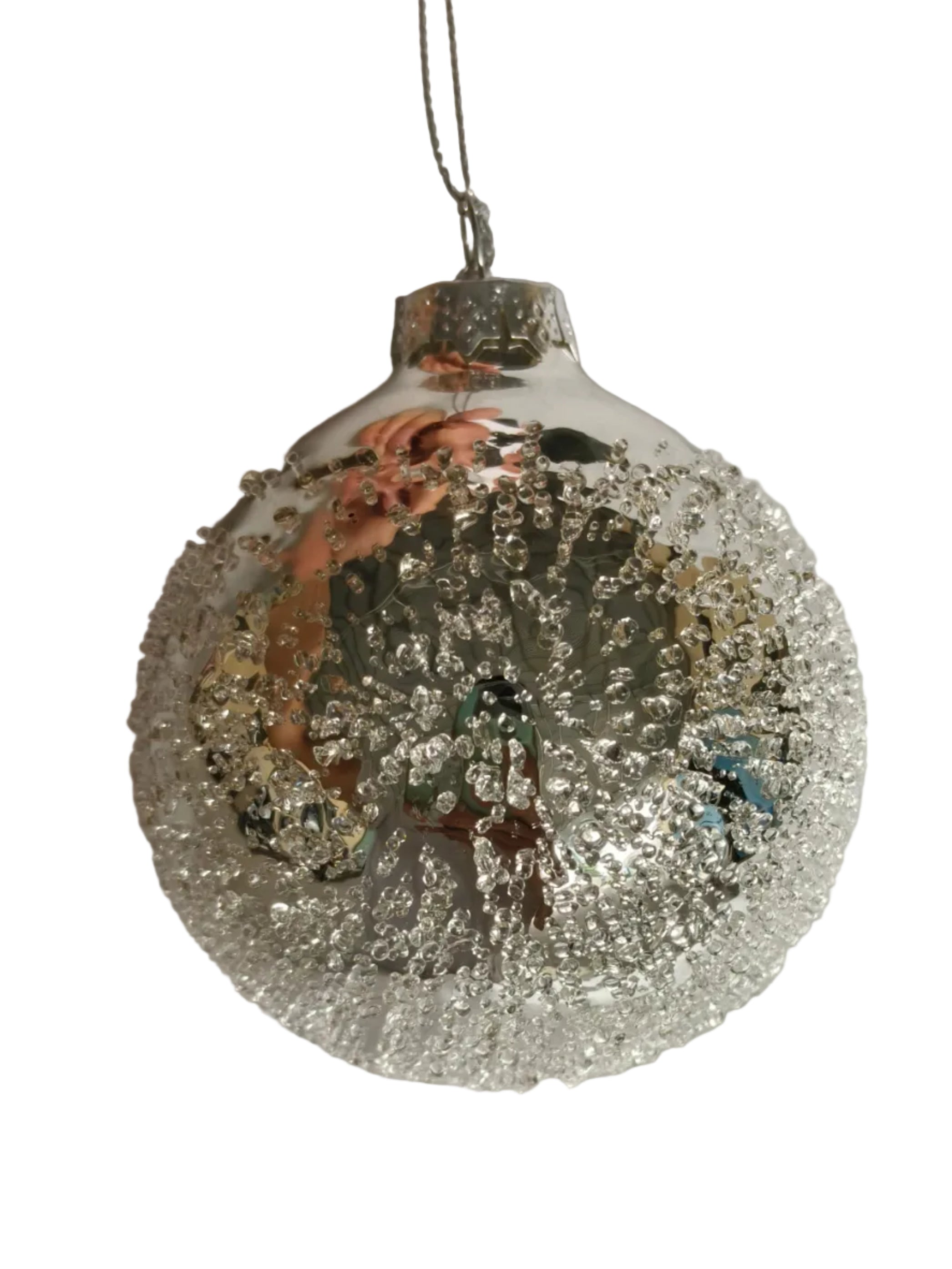 S/4 SILVER GLASS BALLS 8CM