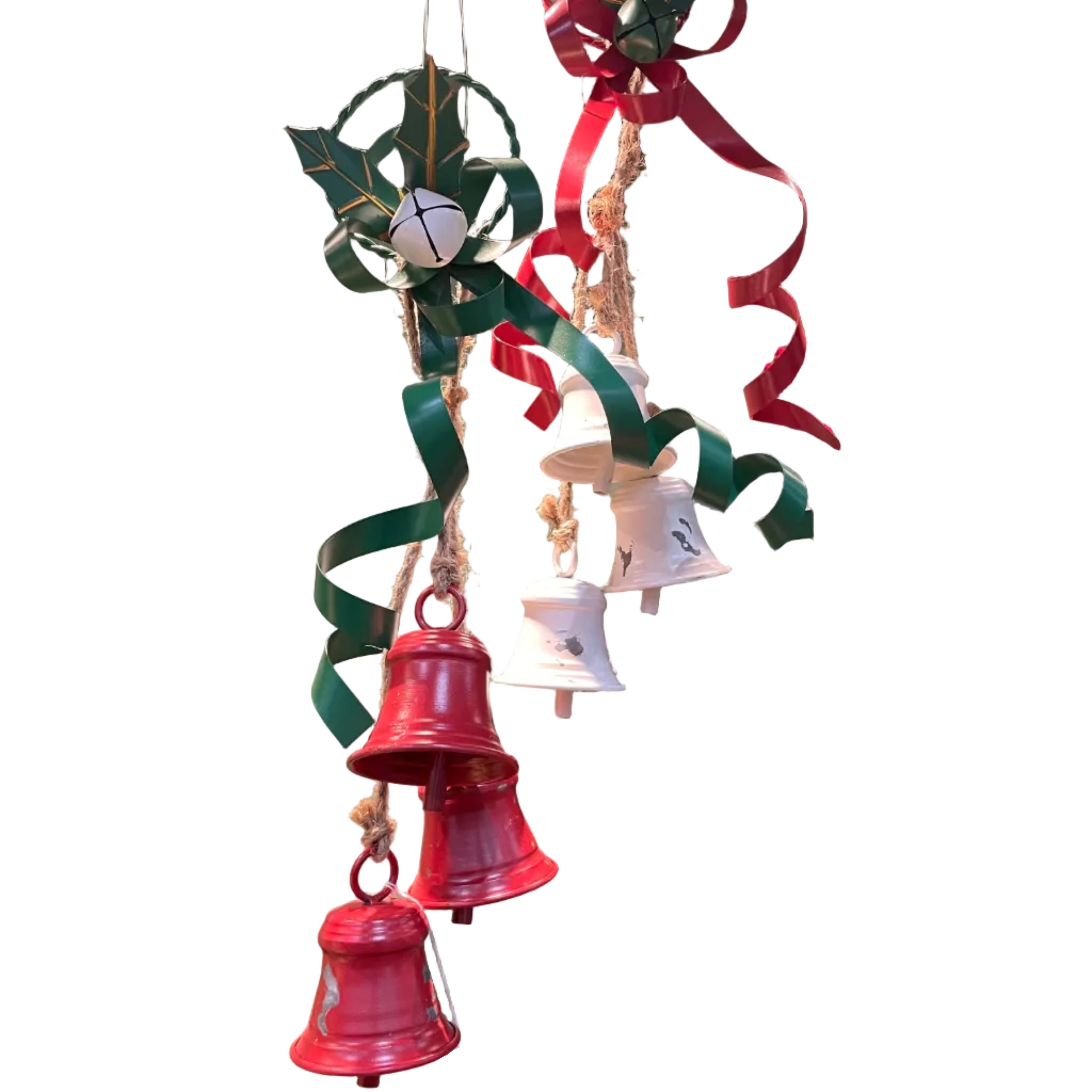 SET OF 2 RED, GREEN AND WHITE BELL KNOCKERS
