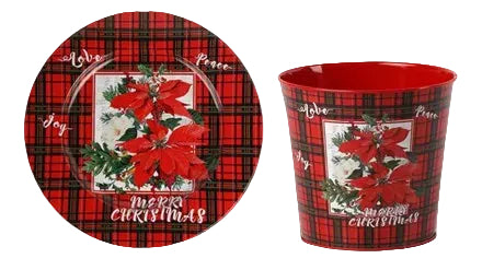 SET OF 2 SANTA WITH GIFT BAG DESIGN, POT & PLATE