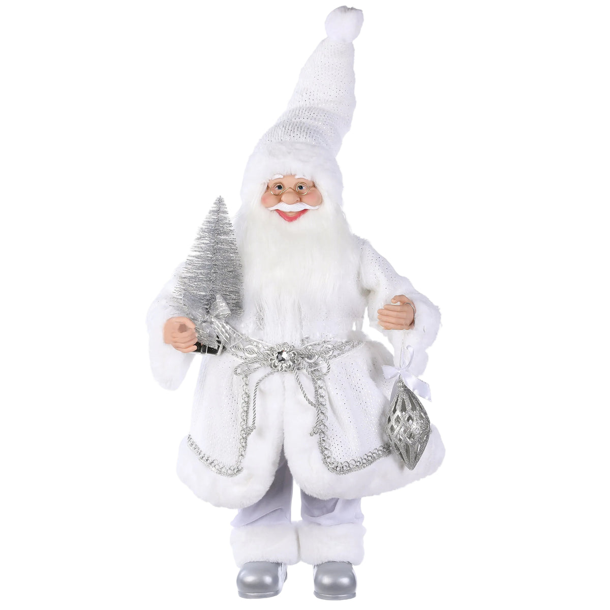 60CM WHITE SANTA WITH SILVER TREE