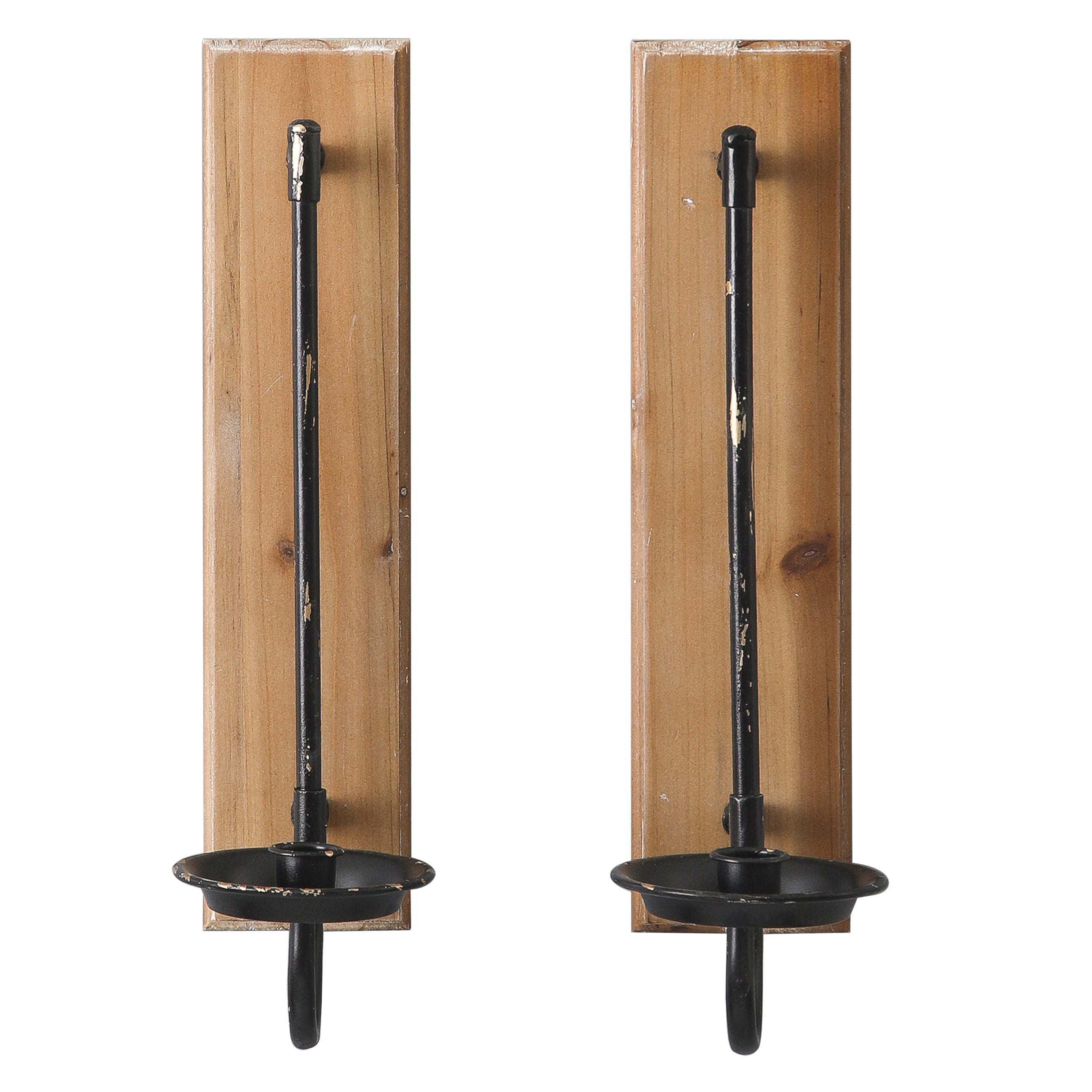 BLK WOOD & METAL WALL CANDLEHOLDER