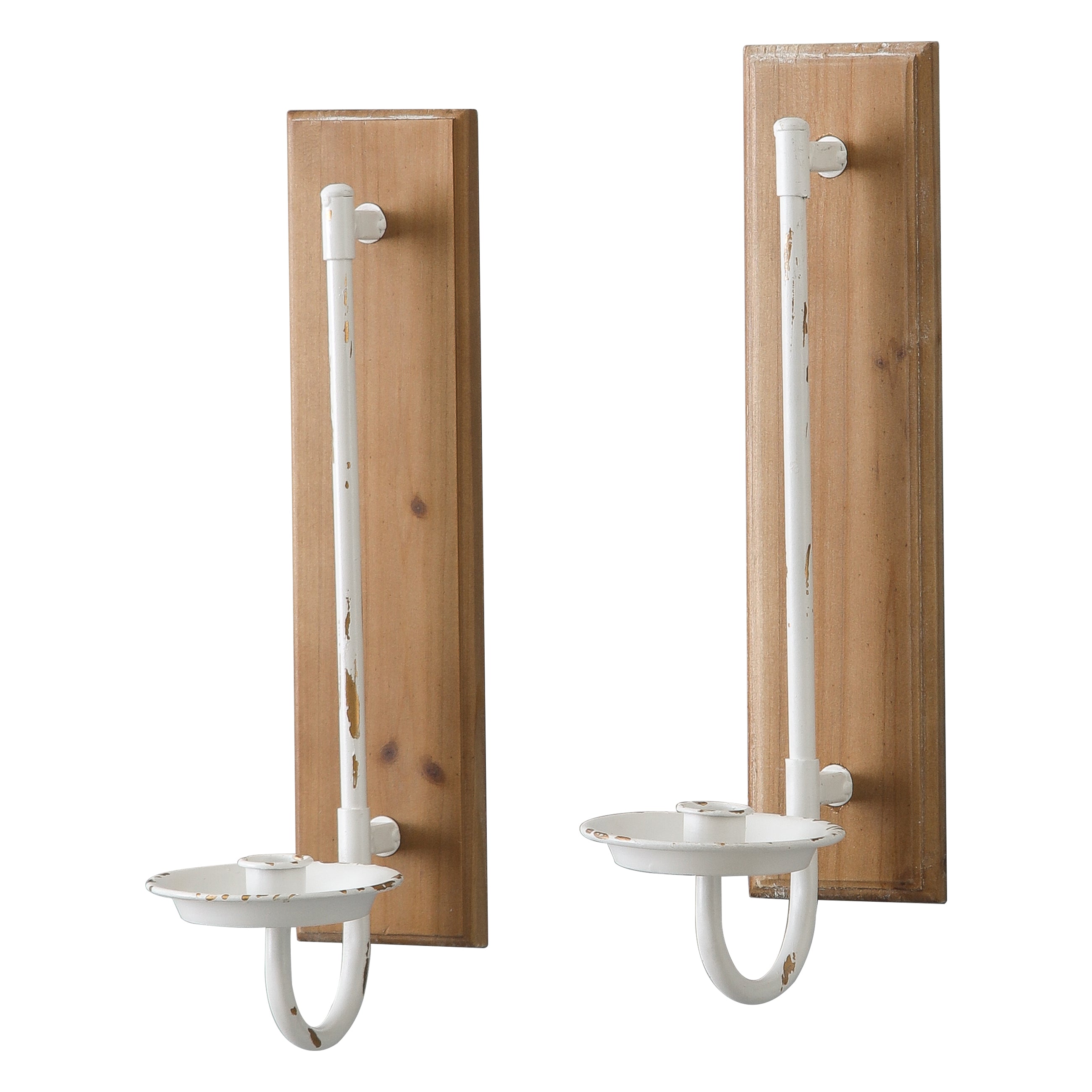 S/2 WH WOOD & METAL WALL CANDLEHOLDER