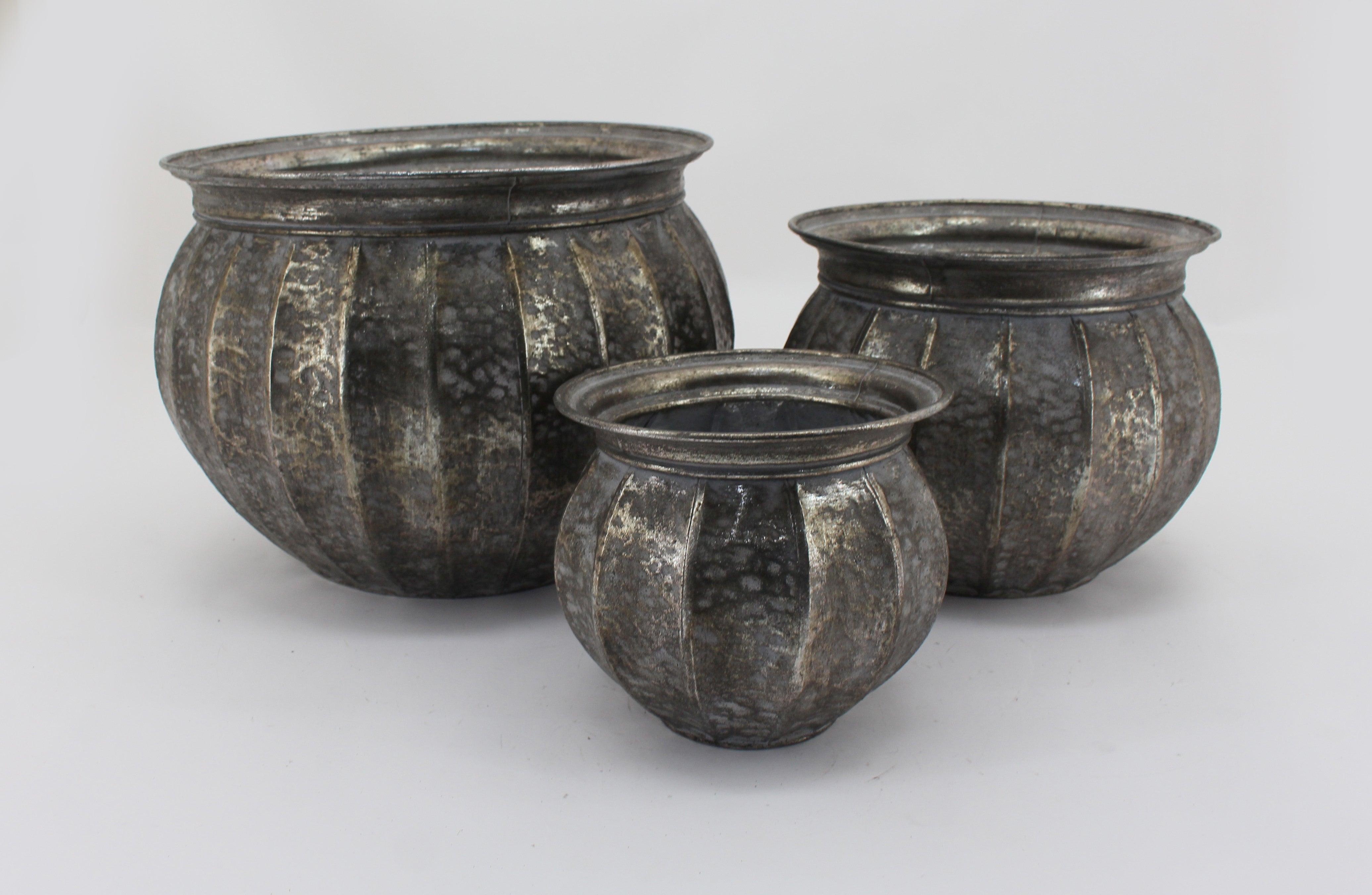 S/3 LG ROUND METAL POTS
