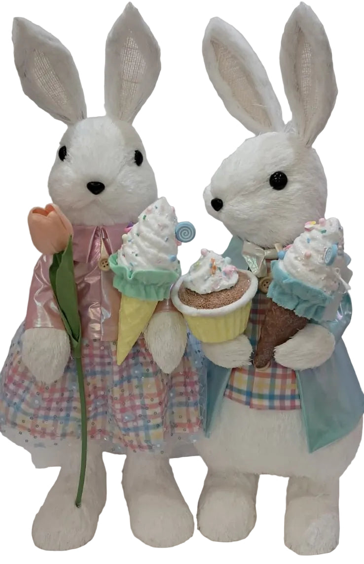 SET OF 2 MR & MRS BUNNY W TULIPS