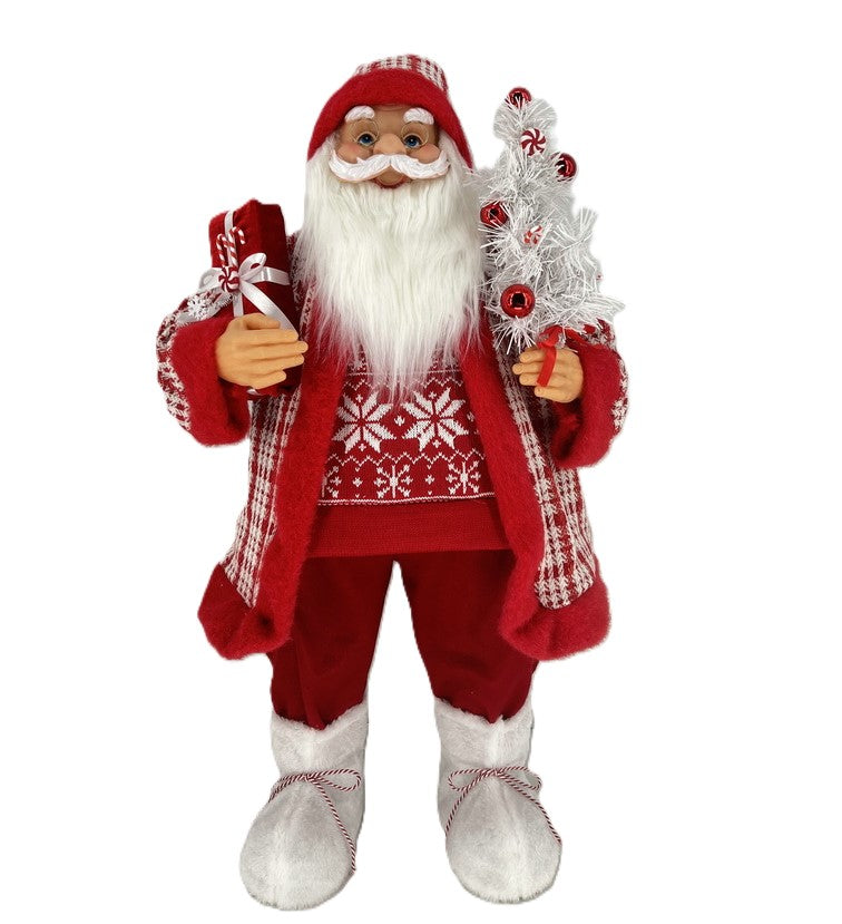 80CM RED WH SANTA W WHITE TREE