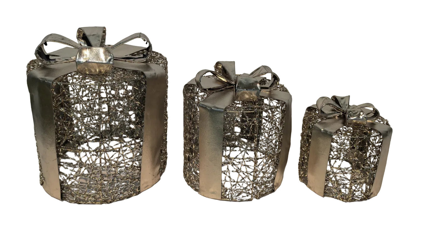 S/3 ROUND GOLD GIFTBOXES