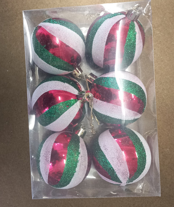 S/6 RED/WH AND GREEN BALLS W STRIPES