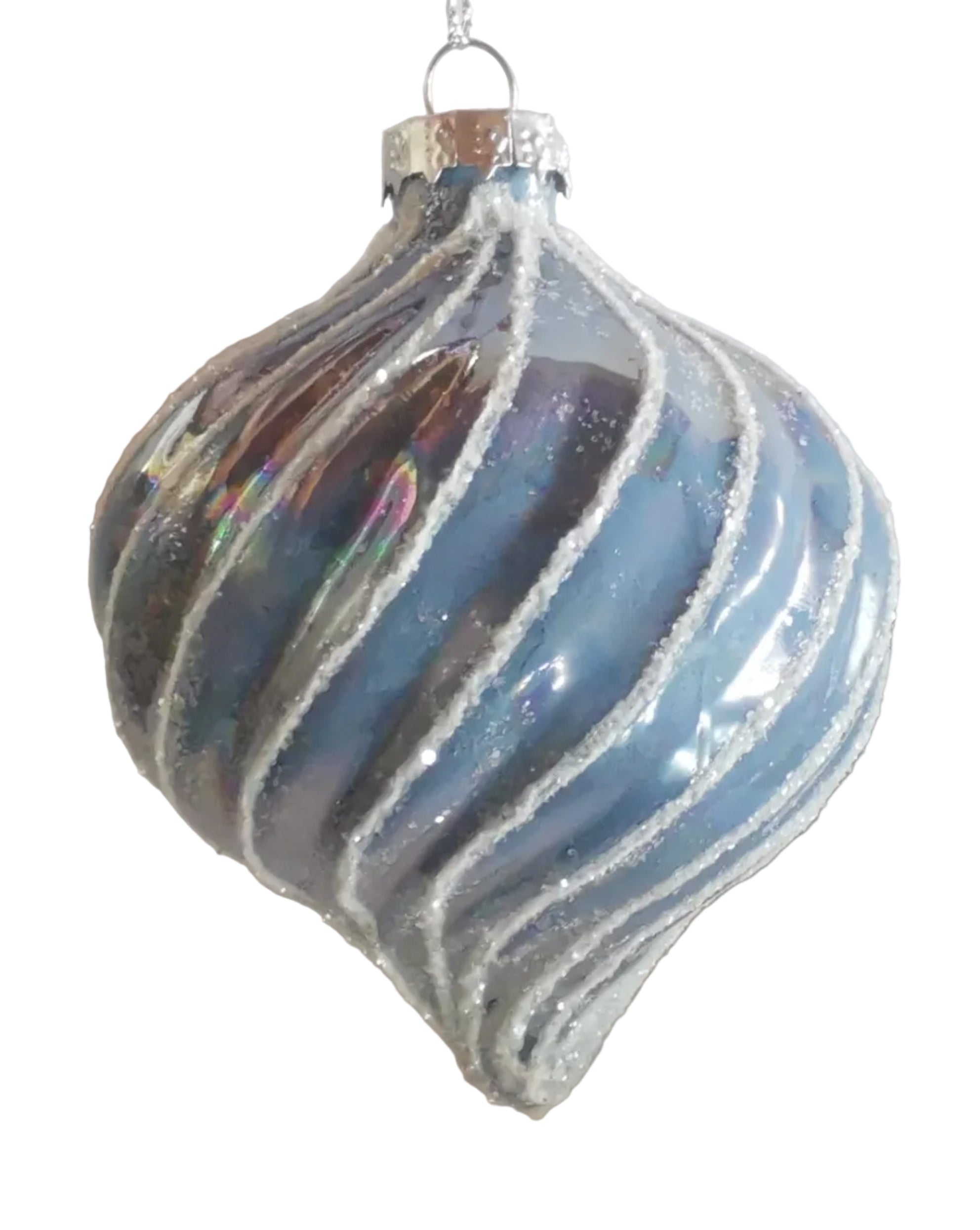 S/4 BLUE ONION GLASS BALLS 8CM