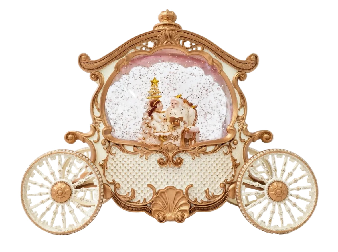 CREAM AND GOLD CARRIAGE SNOW GLOBE