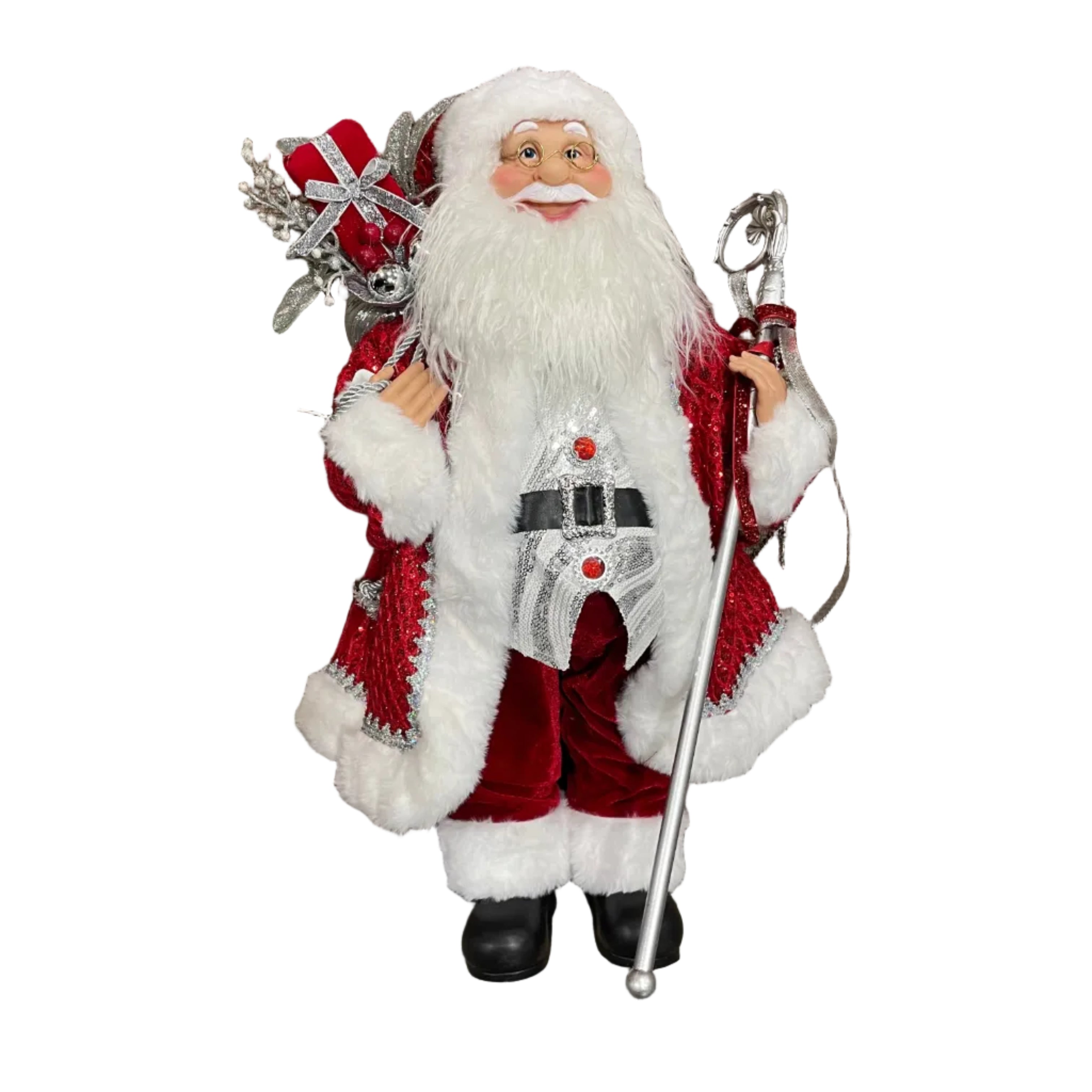 60CM RED AND SILVER SANTA WITH STICK