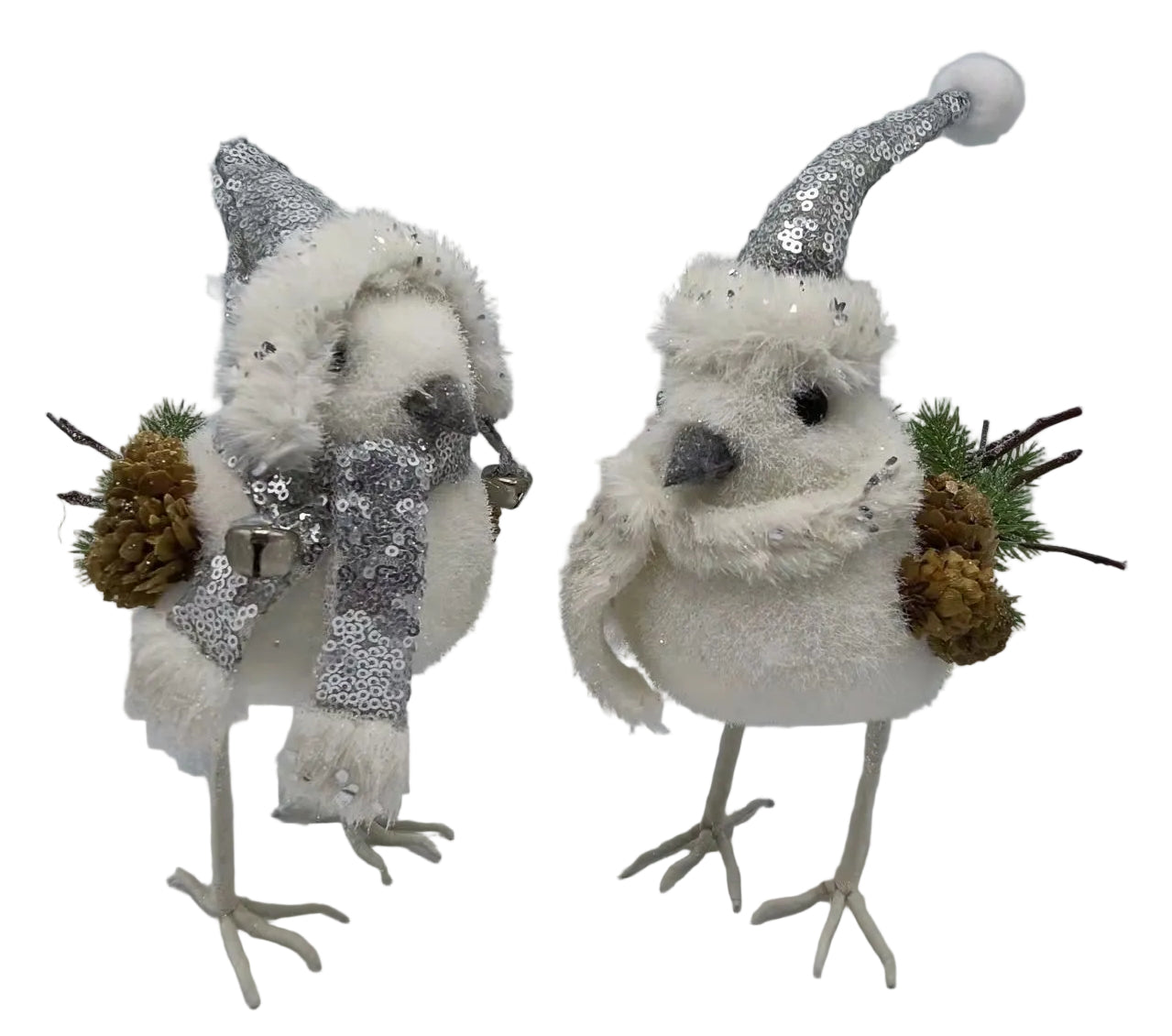 S/2 WHITE GLIT BIRDS