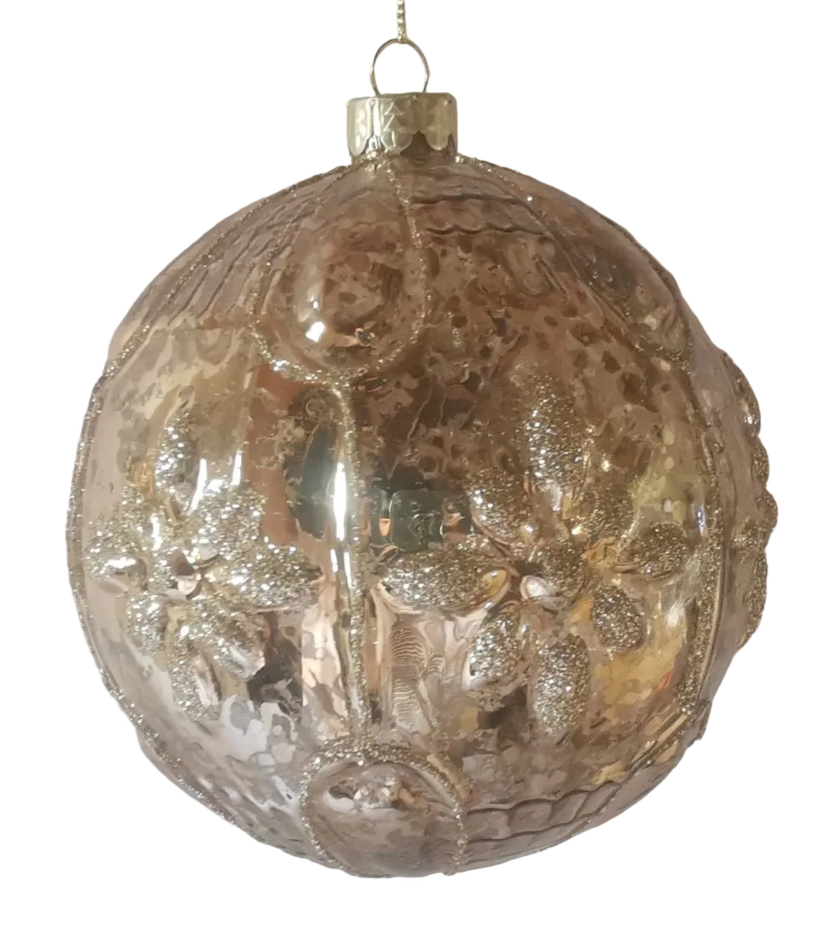 SET OF 2 BRONZE GLASS BALLS FLOWER DESIGN 10CM