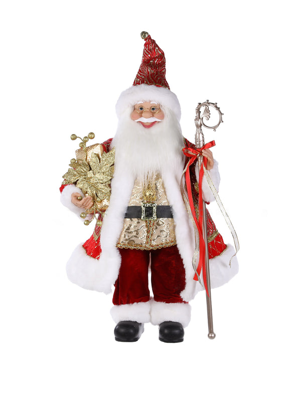 60CM RED GOLD SANTA W PRESENT