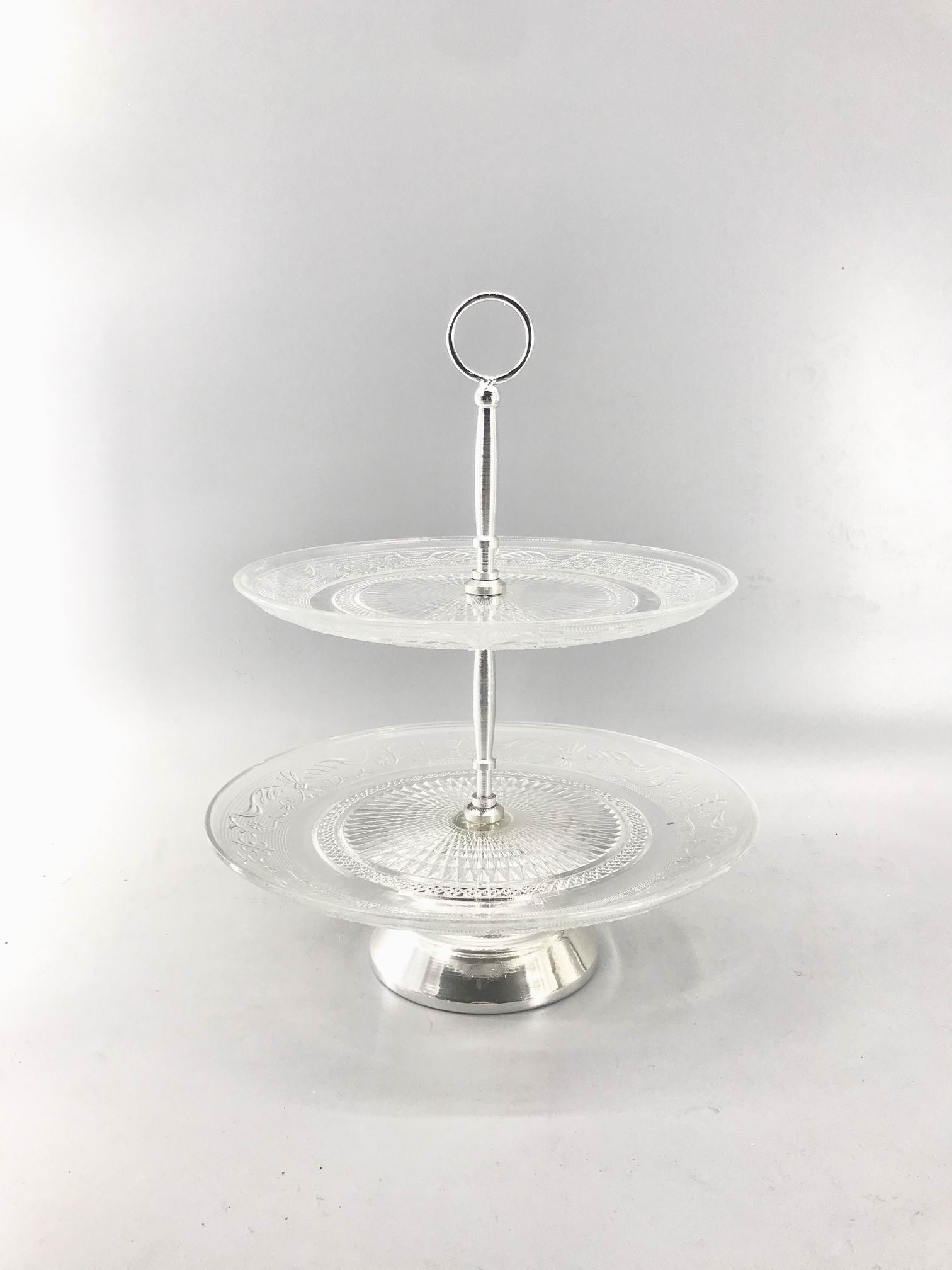 2 TIER SILVER / GLASS CAKE STAND